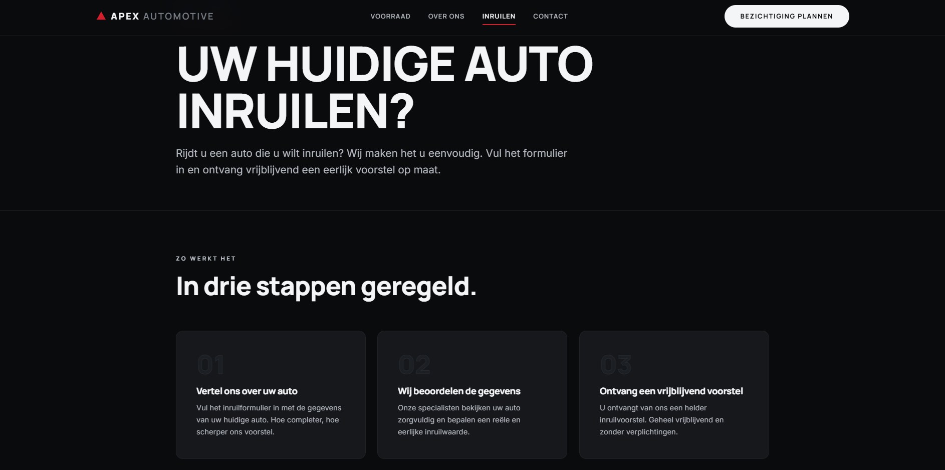 Apex Automotive — Inruilen, stappenplan