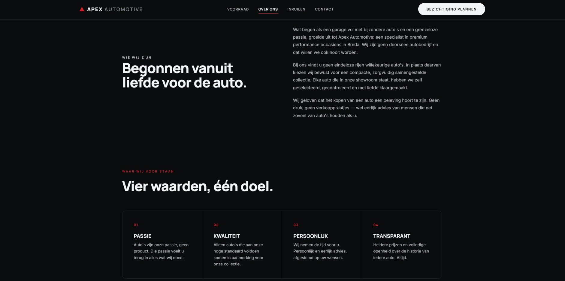 Apex Automotive — Over ons, bedrijfsverhaal en kernwaarden