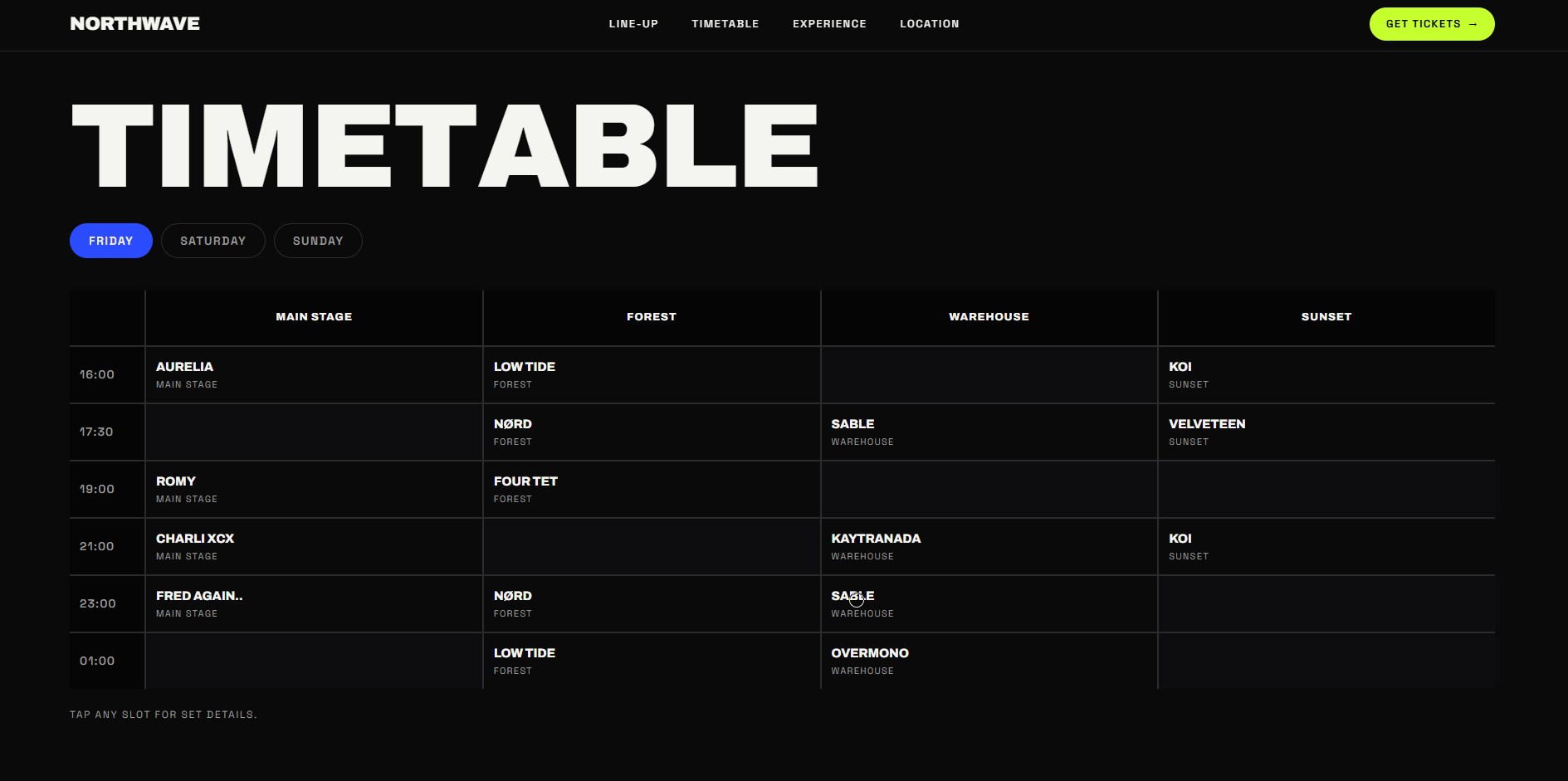 NORTHWAVE — timetable met speeltijden per podium