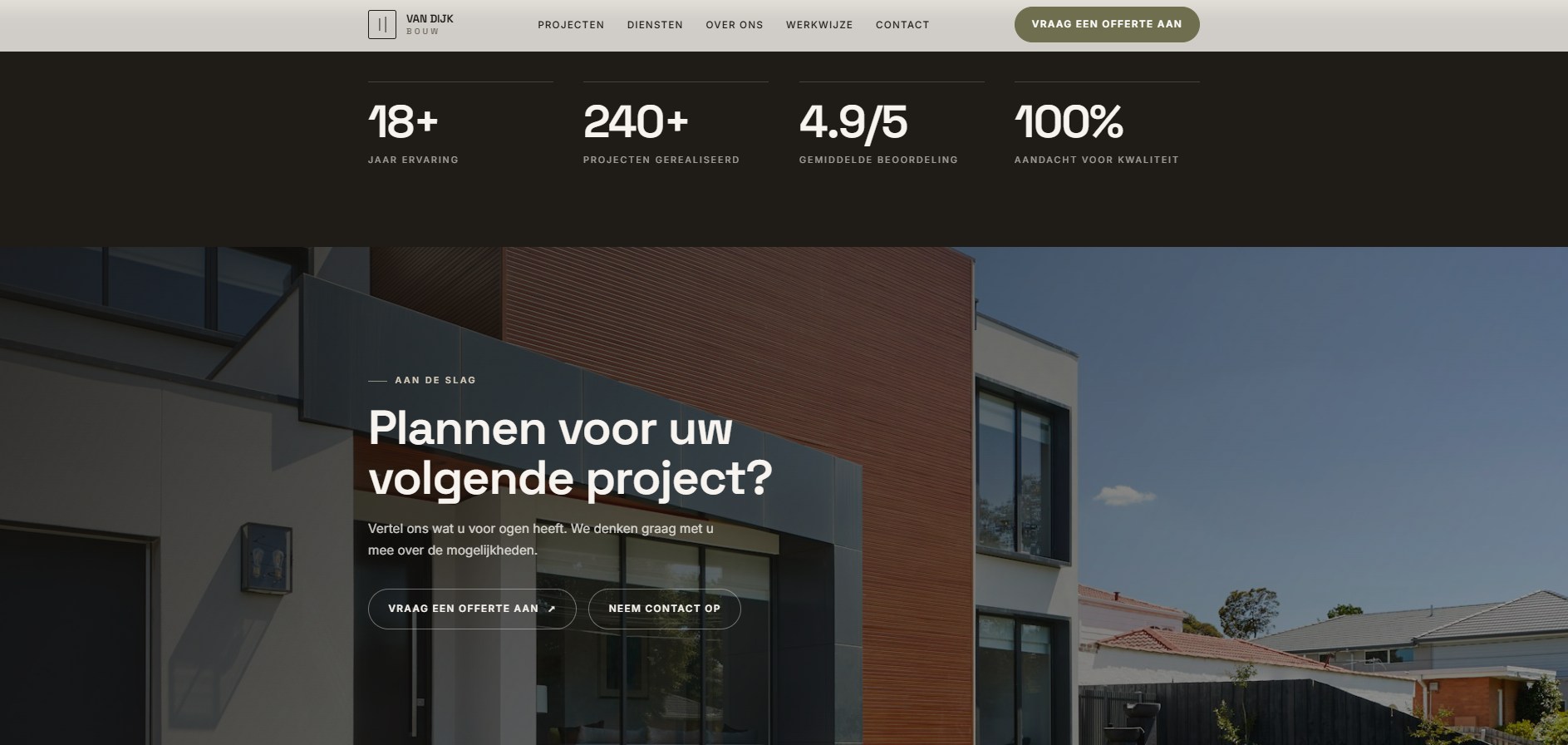 Van Dijk Bouw — statistieken en ‘Plannen voor uw volgende project?’