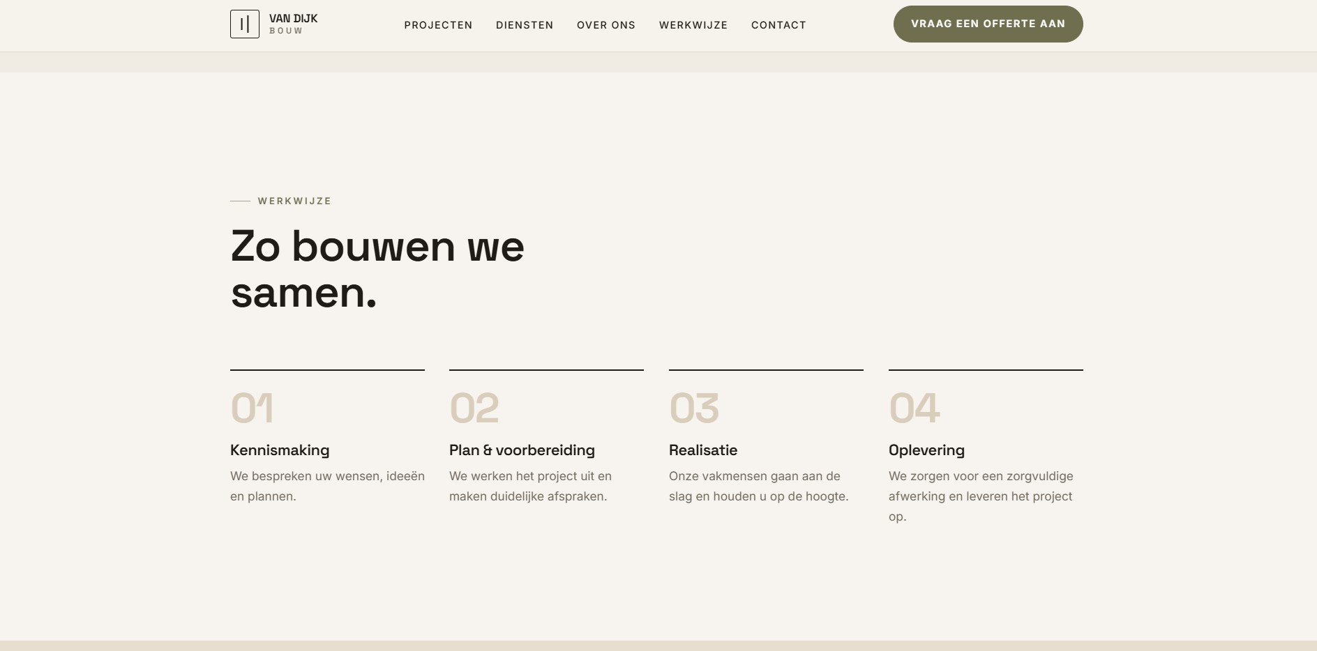 Van Dijk Bouw — werkwijze in stappen